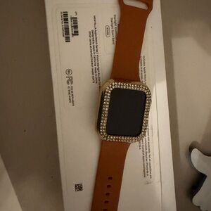 Apple Brown Silicone Smartwatch Band with Rhinestone Encrusted Case